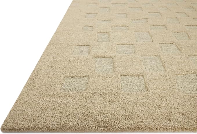 Loloi Leanne Ford Craven Collection CVN-04 Oatmeal/Dove 3'-6" x 5'-6" Accent Rug Checkered, Patterned, Neutral, Entryway, Mudroom, Bathroom, and Kitchen