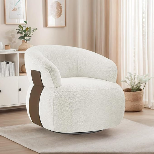 Swivel Barrel Accent Chairs-Modern Round Club Arm Chair Upholstered Living Room Armchair, Single Sofa Seating Bedroom Side Reading Seat for Living Roon Office (White,1 Pack)