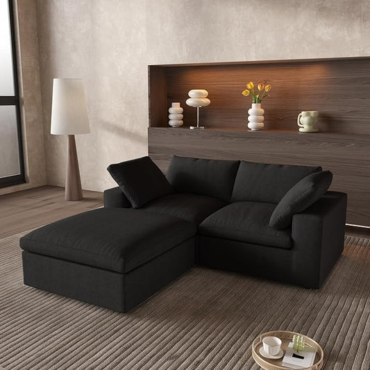 Cloud Couch Modular Sectional Sofa with Storage Ottoman,L Shaped Couch for Living Room,80.3" inch Down Filled 3 Seater Convertible Sectional Sofas for Office Apartment (Black)