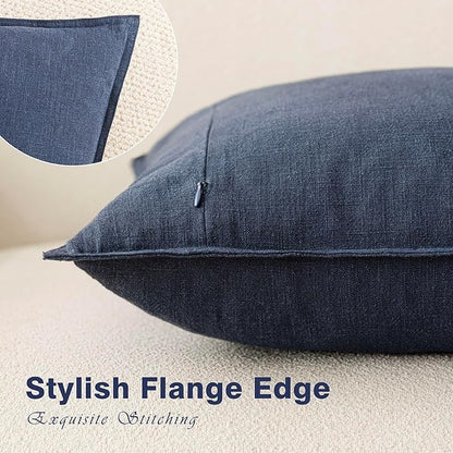 Foindtower Pack of 2, Decorative Linen Soild Throw Pillow Covers Soft Accent Square Cushion Case Boho Farmhouse Pillowcase for Chair Couch Sofa Bedroom Living Room Home Decor 20 x 20 Inch Navy Blue