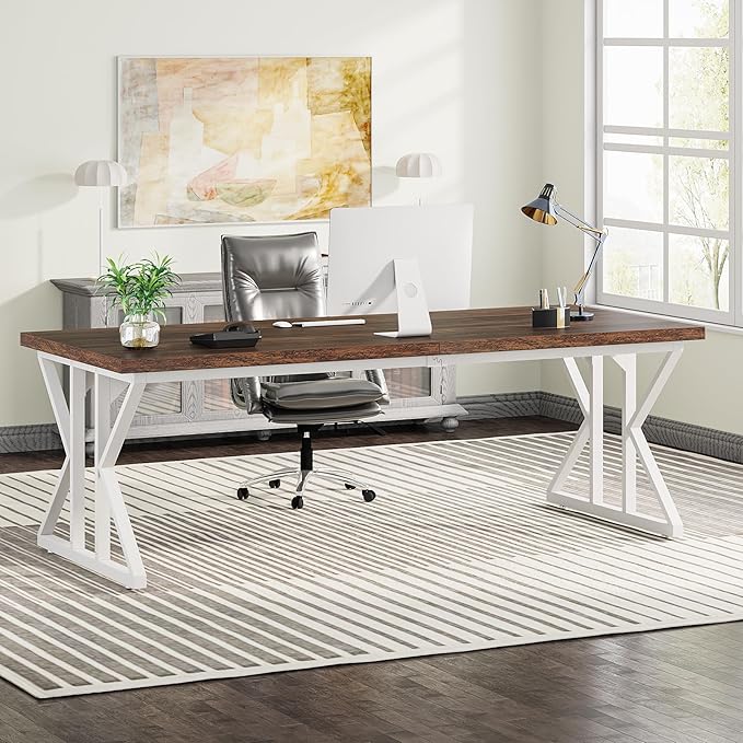 Tribesigns 78.7-Inch Executive Desk, Large Computer Office Desk Workstation, Modern Simple Style Laptop Desk Study Writing Table Business Furniture for Home Office (Rustic Brown/White, 78.7 Inch)