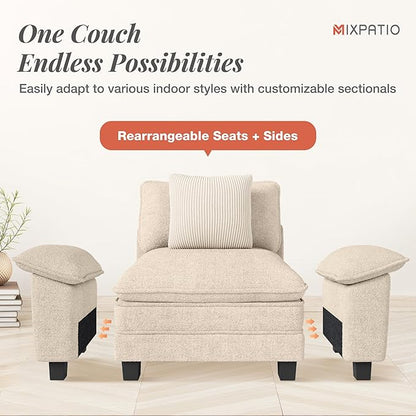 157.5" Cloud Modular Sectional Sofa, 4-Seater w/Deep Seat & Removable Arms, Plush Chenille for Living Room - Beige