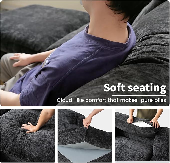 WJShome Cloud Sectional Couches for Living Room,67" Convertible Love Seat, 2 Seater Modular Sectional Sofa,Deep Seater Furniture Sets,Black