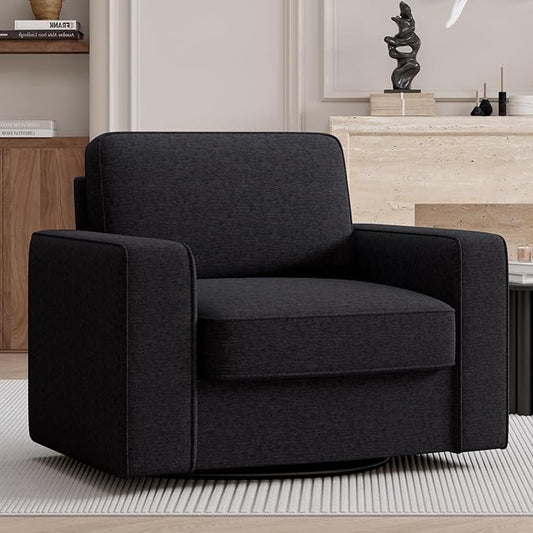 360 Rotation Swivel Accent Chair, FSC Certified 36'' Width Extra Wide Mid-Century Modern Armchair 1 pcs for Living Room, Bedroom, Office, Black