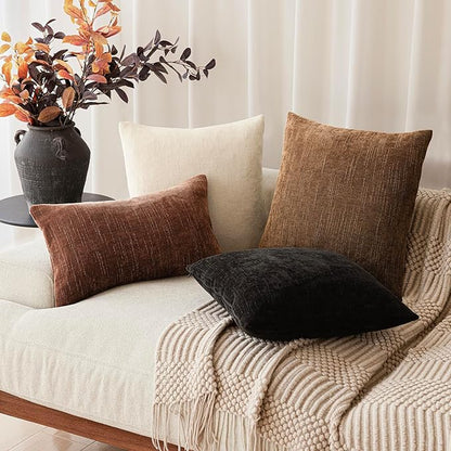 Foindtower Set of 2 Soft Textured Chenille Throw Decorative Pillow Covers Square Accent Solid Cushion Cover Cozy Neutral Farmhouse Pillow Case for Couch Sofa Bedroom Living Room 18x18 Inch,Dark Bronze