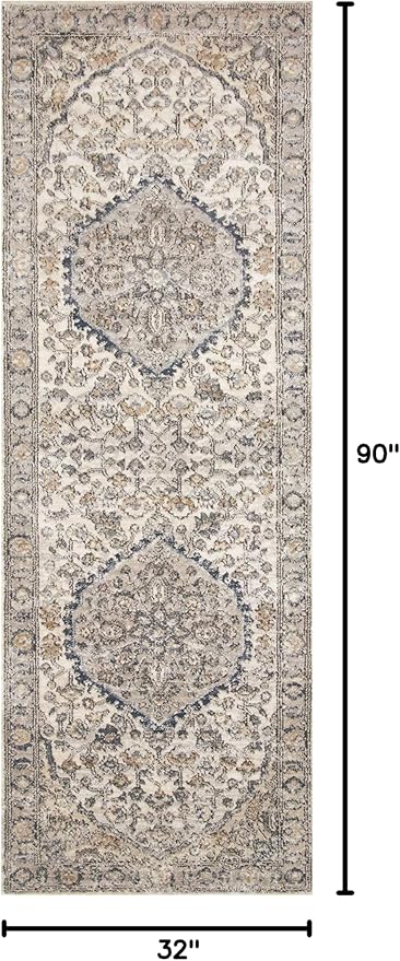 Loloi Teagan Collection TEA-01 Natural/Lt. Grey 2'-8" x 7'-6" Runner Rug, Large, Soft Neutral Rug, High-Traffic for Living Room, Bedroom, Home Office, Dining Area