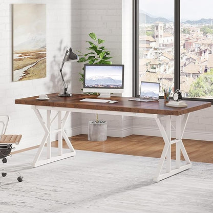 Tribesigns 70.8-Inch Executive Desk, Large Computer Office Desk Workstation, Modern Simple Style Laptop Desk Study Writing Table Business Furniture for Home Office (Brown/White, 70.8 Inch)