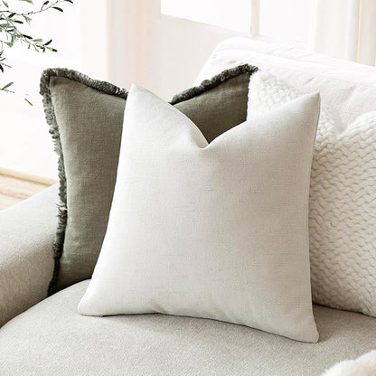 Foindtower Pack of 2 Textured Chenille Throw Decorative Pillow Covers Square Accent Solid Cushion Cover Cozy Neutral Farmhouse Pillow Case for Couch Sofa Bedroom Living Room 16x16 Inch, Ivory White