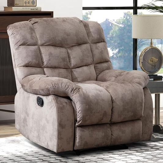CANMOV Manual Recliner Chair, Single Reclining Sofa with Overstuffed Backrest and Armrest for Living Room, Bedroom Furniture, Light Brown