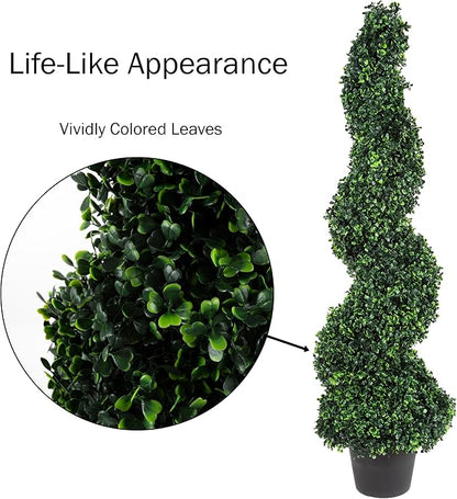 Faux Tree Boxwood Topiary Plant - 50-Inch Artificial Spiral Plant with Realistic Leaves and Planter - For Indoor and Outdoor Home Decor by Pure Garden