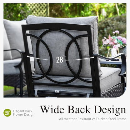 Sophia & William Extra Large Outdoor Patio Motion Sofa Chairs Set 2 PCS Heavy-Duty Metal Porch Furniture with High Back & Deep Seating Area, 5.5" Thicken Cushions for Deck, Lawn, Outside (Grey)