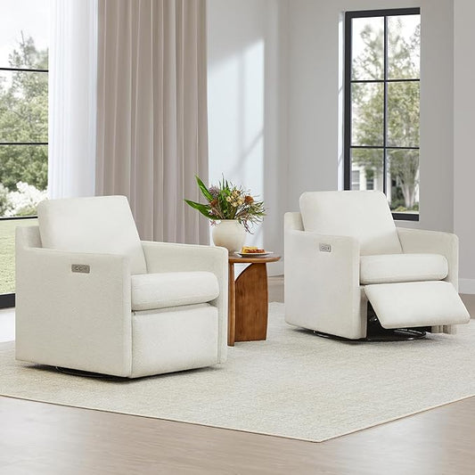 CHITA Swivel Accent Chair with Electric Footrests, FSC Certified Upholstered Living Room Sofa Chair with Power Motor, USB and Type-C Ports, Cream