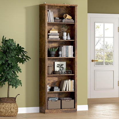 75" Tall Bookshelf, 6-Tier Floor Standing Bookcase with Adjustable Shelves, 24" Wide Open Storage Shelf, Modern Display Organizer for Home Office, Living Room, Bedroom, Study