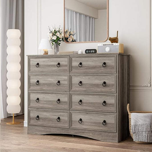 8 Drawer Dresser for Bedroom, Large Dressers & Chests of Drawers, TV Stand for 55 inch, Storage Organizer Furniture, Hallway, Entryway, Closet, Brownish Grey