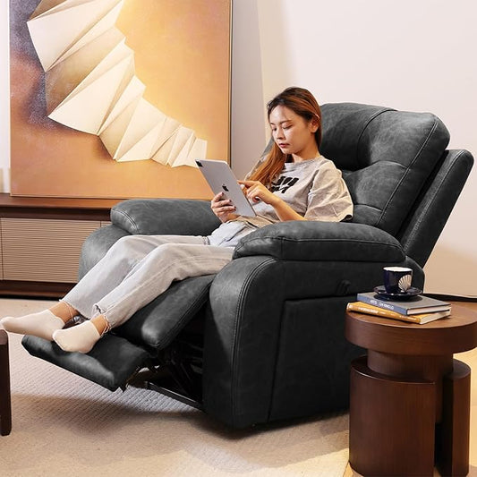 EONIX Triple Motor Lay Flat Zero Gravity Power Recliner Chair with Heating and Massage, Independent Footrest, Backrest, Headrest Adjustments, 400lbs Heavy Duty Big Man Power Recliner Chair, Black