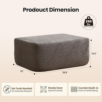 Removable Ottoman Can be Footrest Or Side Table, Idea for Living Room Bedroom Balcony(Corduroy Fabric, Grey)