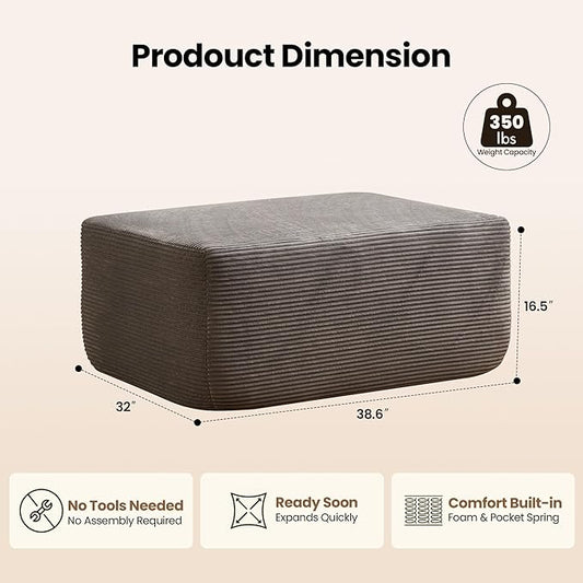 Removable Ottoman Can be Footrest Or Side Table, Idea for Living Room Bedroom Balcony(Corduroy Fabric, Grey)