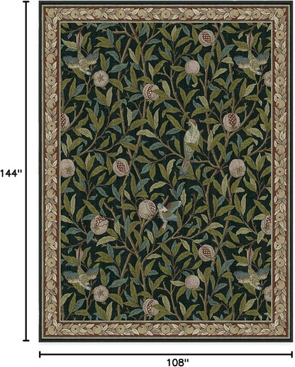 RUGGABLE x Morris & Co Washable Area Rug – Pomegranate Blue Green 9x12, Stain-Resistant, Non-Slip – Large Machine Washable Rugs for Living Room, Bedroom, Hallway, Entryway & Office–with Standard Pad