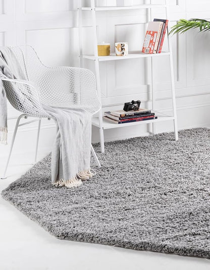 Unique Loom Solid Shag Collection Area Rug (6' 1" Octagon, Cloud Gray)