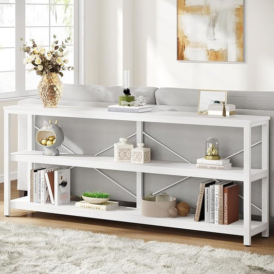Tribesigns 70.9-Inch Extra Long Console Table, 3-Tier Industrial Sofa Table with Metal Frame, Modern Behind Couch Table with Storage Shelves for Living Room Entryway Hallway Foyer (White)