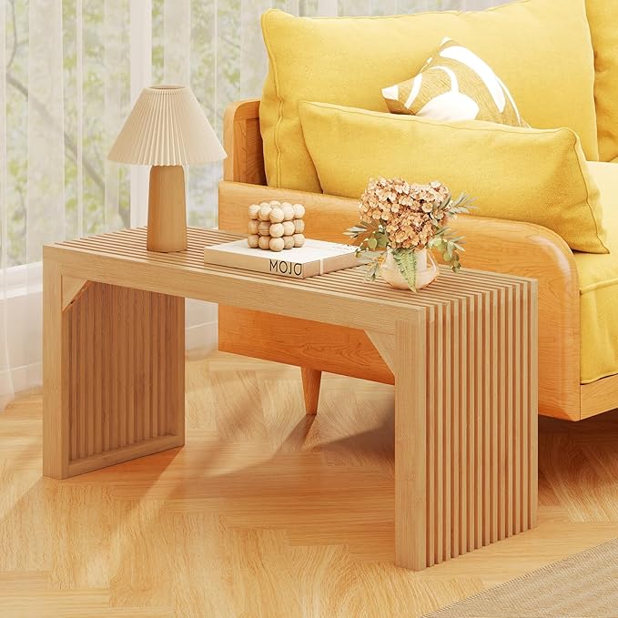 GOFLAME 36” Bamboo Dining Bench Set of 2, Farmhouse Entryway Bench with Slatted Seat, End of Bed Bench, Outdoor Bench for Kitchen, Bedroom, Living Room, Hallway, 660 LBS Max Load