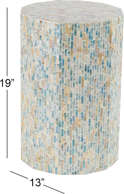 Deco 79 Mother of Pearl Shell Handmade Side End Accent Table End Table, Side Table 13" x 13" x 19", Blue