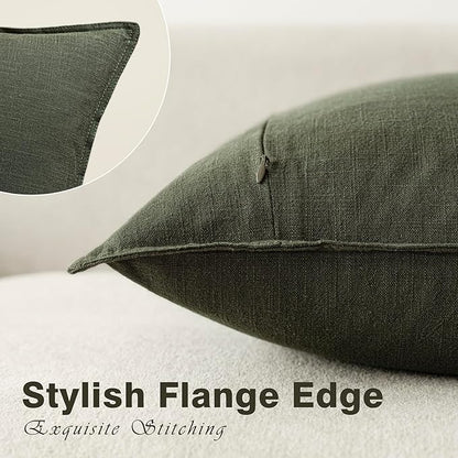 Foindtower Pack of 2, Decorative Linen Solid Throw Pillow Covers Soft Accent Cushion Case Farmhouse Neutral Pillowcase for Chair Couch Sofa Bedroom Living Room Home Decor 24 x 24 Inch Dark Olive Green