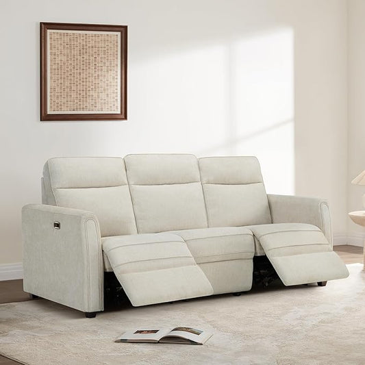 Zero Wall Recliner Sofa RV 3 Seater Wall Hugger Power Recliner Chair with Comfortable Backrest High Wood Leg USB & Type C Dual Charge Ports for Living Room RV Furniture or Small Spaces