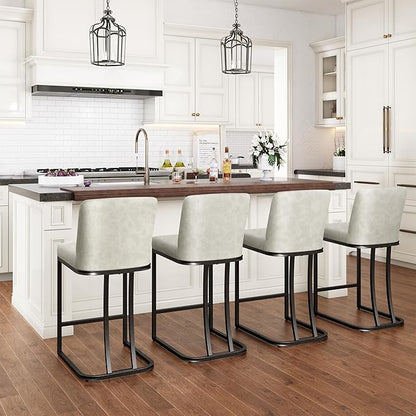 PHI VILLA Light Grey Bar Stools Set of 3, Faux Leather Counter Height Chairs, Kitchen Stools for Island, 24 Inch Barstools with Back