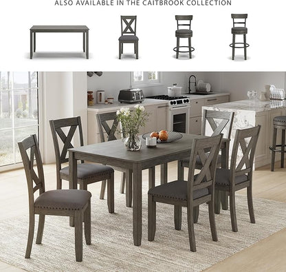 Signature Design by Ashley Caitbrook Rustic 7-Piece Dining Set – Rectangular Table with 6 X-Back Upholstered Chairs, Gray