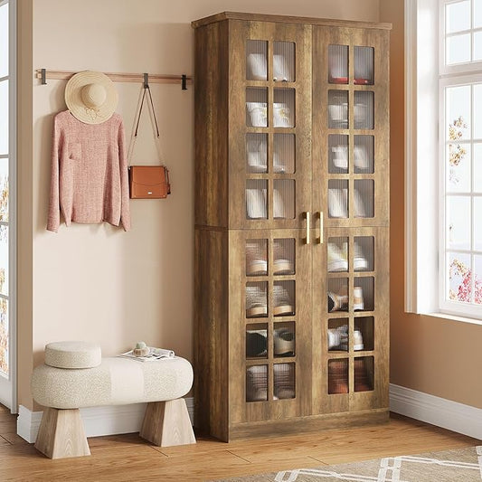 Tribesigns 71-Inch Tall Shoe Cabinet with Doors, 8-Tier Shoe Storage with Adjustable Shelves, Modern Shoe Organizer Shoe Rack Cabinet for Entryway, Hallway, Closet, Living Room, Rustic Brown