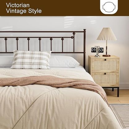 Metal Queen Size Headboard Only, Adjustable Height, Victorian Farmhouse Style Steel Queen Bed Headboad, Easy Assembly, Attach Frame, Brown