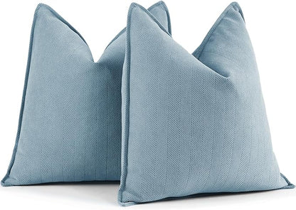 ZWJD Throw Blue Pillow Covers 18x18 Set of 2 Chenille Pillow Covers with Elegant Design Soft and Luxurious Decorative Throw Pillows for Couch, Bed, and Home Decor, Light Blue