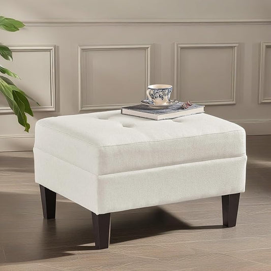 Christopher Knight Home Tufted Ottoman Footrest Rectangular Upholstered Ottoman Non Storage Fabric Ottoman Foot Rest Stool with Tufted Stitching,28.25 "W x 23 "D x 18.5 "H,Ivory