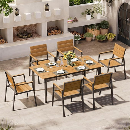HDPS Outdoor Patio Dining Chairs Set of 2, 350LBS Capacity Aluminum Patio Dining Chairs with Armrests, Weather-Resistant for Lawn, Garden, Yard, Poolside and Indoor Use, Gray & Teak
