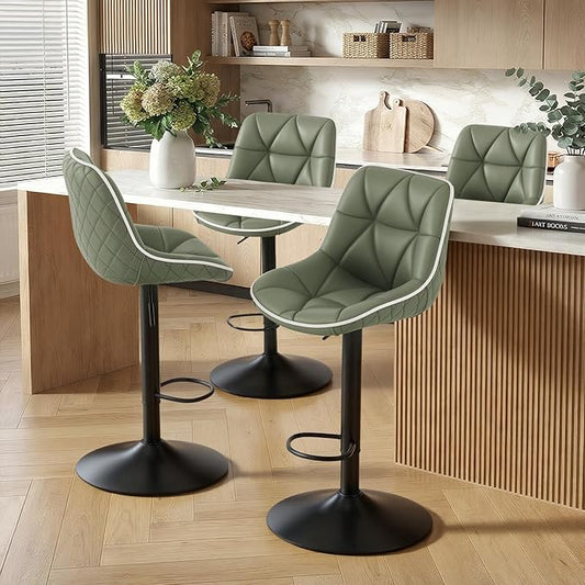 Nalupatio Bar Stools Set of 4, Adjustable Swivel Counter Height Bar Stools with Back, Armless Modern Barstools for Kitchen Island & Home Bar, Upholstered Seat,（Green）