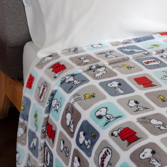 Berkshire Blanket Peanuts® VelvetLoft® Cute Character Snoopy Plush Blanket,Woof Blue,King 90 in x 108 in (Official Peanuts® Product)
