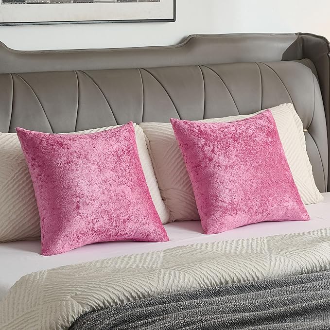 FUTEI Hot Pink Flannel Throw Pillow Covers 26x26 Inch Set of 2,Soft Dimensional Textured Euro Pillow Shams,Modern Home Decor for Couch Living Room