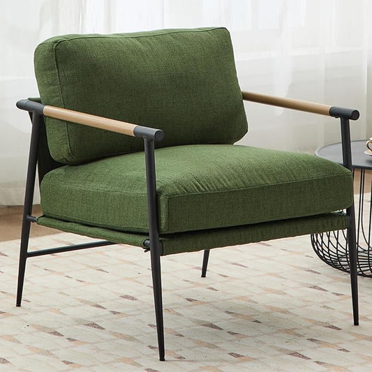 DUOMAY Mid-Century Modern Accent Chair Armchair, Soft Linen Fabric Sofa Lounge Chair Reading Chair with Metal Leg for Living Room Bedroom Office, Green