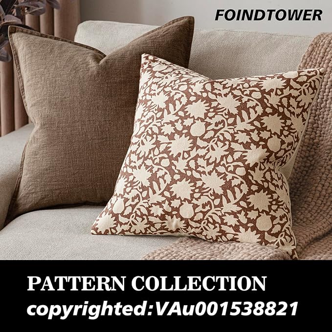 Foindtower Set of 2 Decorative Neutral Floral Throw Pillow Covers Accent Farmhouse Cushion Covers Boho Pillowcase for Couch Sofa Bedroom Living Room Home Decor,18×18 Inch,Light Orange Brown