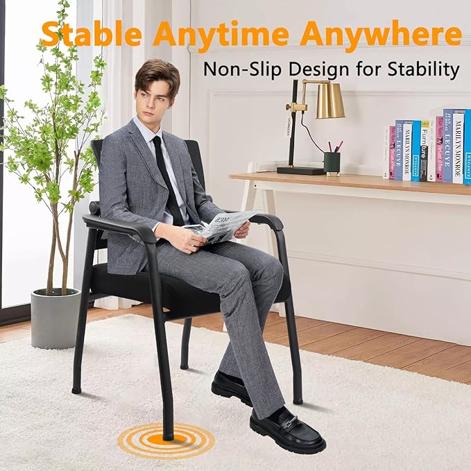 4PK Office Guest Chairs No Wheels | Ergonomic Lumbar Support and Thicked Seats Cushion, Desk Chair with Adjustable Mesh Back for Waiting Room School Church Reception，Black