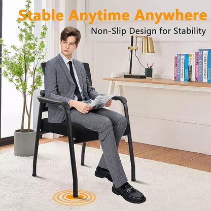 4PK Office Guest Chairs No Wheels | Ergonomic Lumbar Support and Thicked Seats Cushion, Desk Chair with Adjustable Mesh Back for Waiting Room School Church Reception，Black