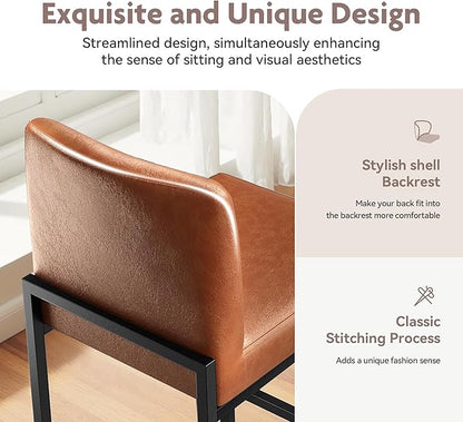 ALPHA HOME 24 Inch Bar Stools, Kitchen Counter Stools with Backs, PU Leather Barstools, Kitchen Stools with Back&Upholstered Footrest, Sturdy Chromed Metal Steel Frame, Brown