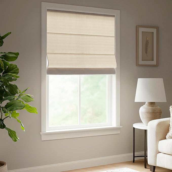 Madison Park Galen Matte Linen Cordless Roman Shades - Fabric Privacy Single Panel Darkening, Energy Efficient, Thermal Insulated Window Blind Treatment, for Home, Living Room Decor,29" W x 64" H