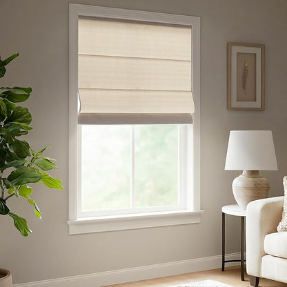 Madison Park Galen Matte Linen Cordless Roman Shades - Fabric Privacy Single Panel Darkening, Energy Efficient, Thermal Insulated Window Blind Treatment, for Home, Living Room Decor, 34" W x 64" H