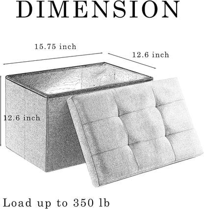 CUYOCA Storage Ottoman Cube Small Footrest Foldable Seat Foot Stools Square Tufted Ottoman Linen Beige