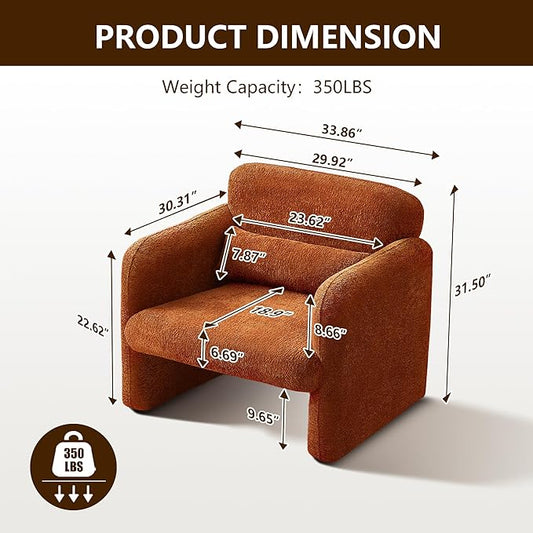 33.9'' Raindrop Velvet Fabric Accent Chair with Arms, Modern Single Sofa Chair Armchair Upholstered Comfy Reading Arm Chair for Bedroom, Living Room