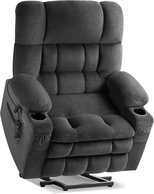 Tami Tami Dual Motor Power Lift Chair Recliner for Elderly with Massage and Heat, Infinite Position Electric Lift Recliner with Adjustable Headrest, USB (T6015 - Plush Fabric, Dark Gray, Oversized)