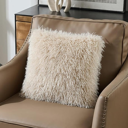 FUTEI Beige Decorative Throw Pillow Covers 18x18 Inch Set of 2,Soft Cozy Faux Fine Wool Textured Cushion Case,Modern Home Luxury Decor for Couch Bed Living Room