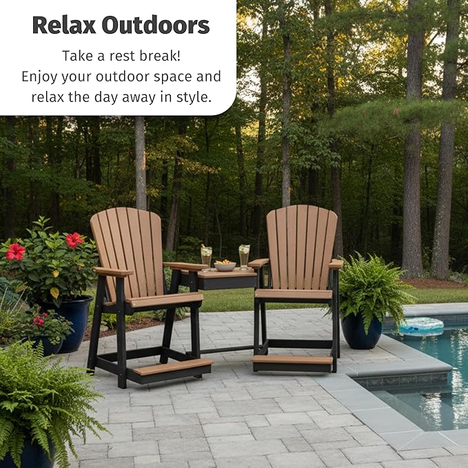 DutchCrafters Plastic Poly Outdoor Bistro Set with 2 Chairs and Attached Center Table, 3 Piece Patio Furniture Set - Amish Made in USA (White & Cedar)
